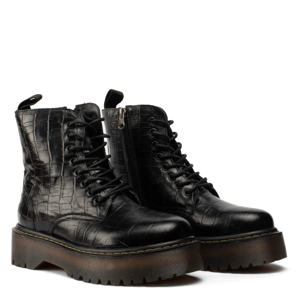 Bota Couro Preto Patti Croco