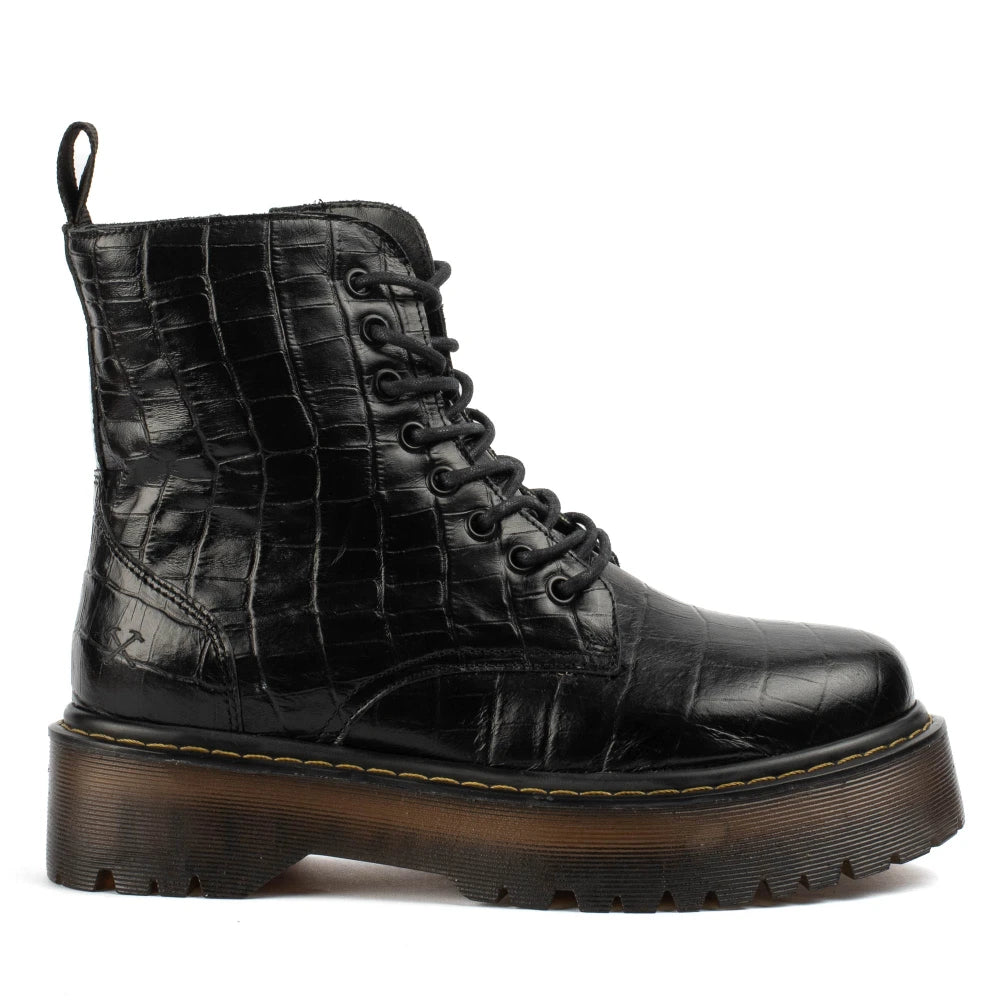 Bota Couro Preto Patti Croco