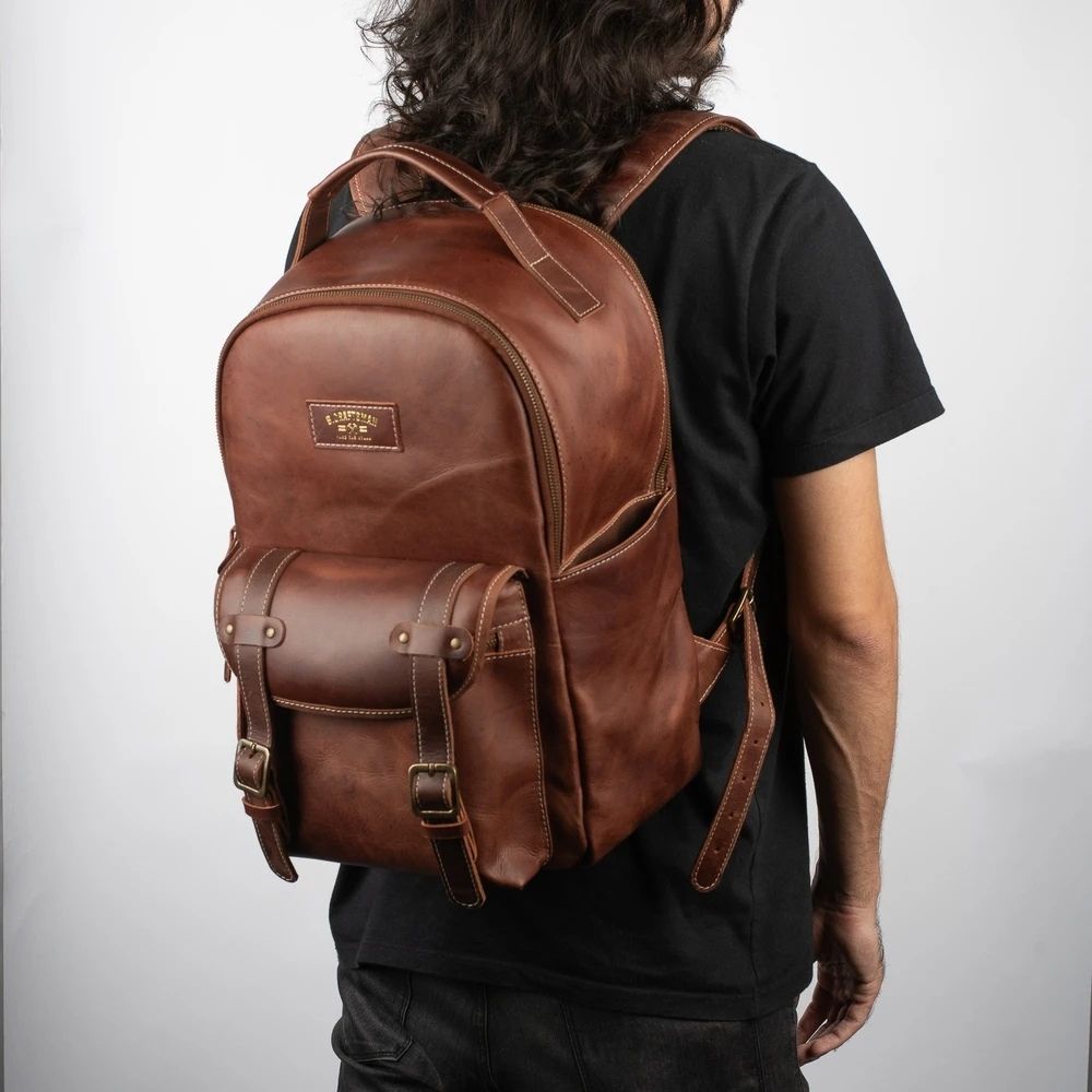 Mochila Couro Marrom Hunter