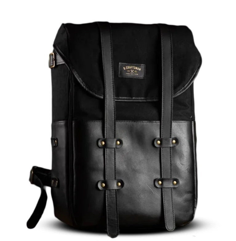 Mochila Couro Preto Lona Preta Arya