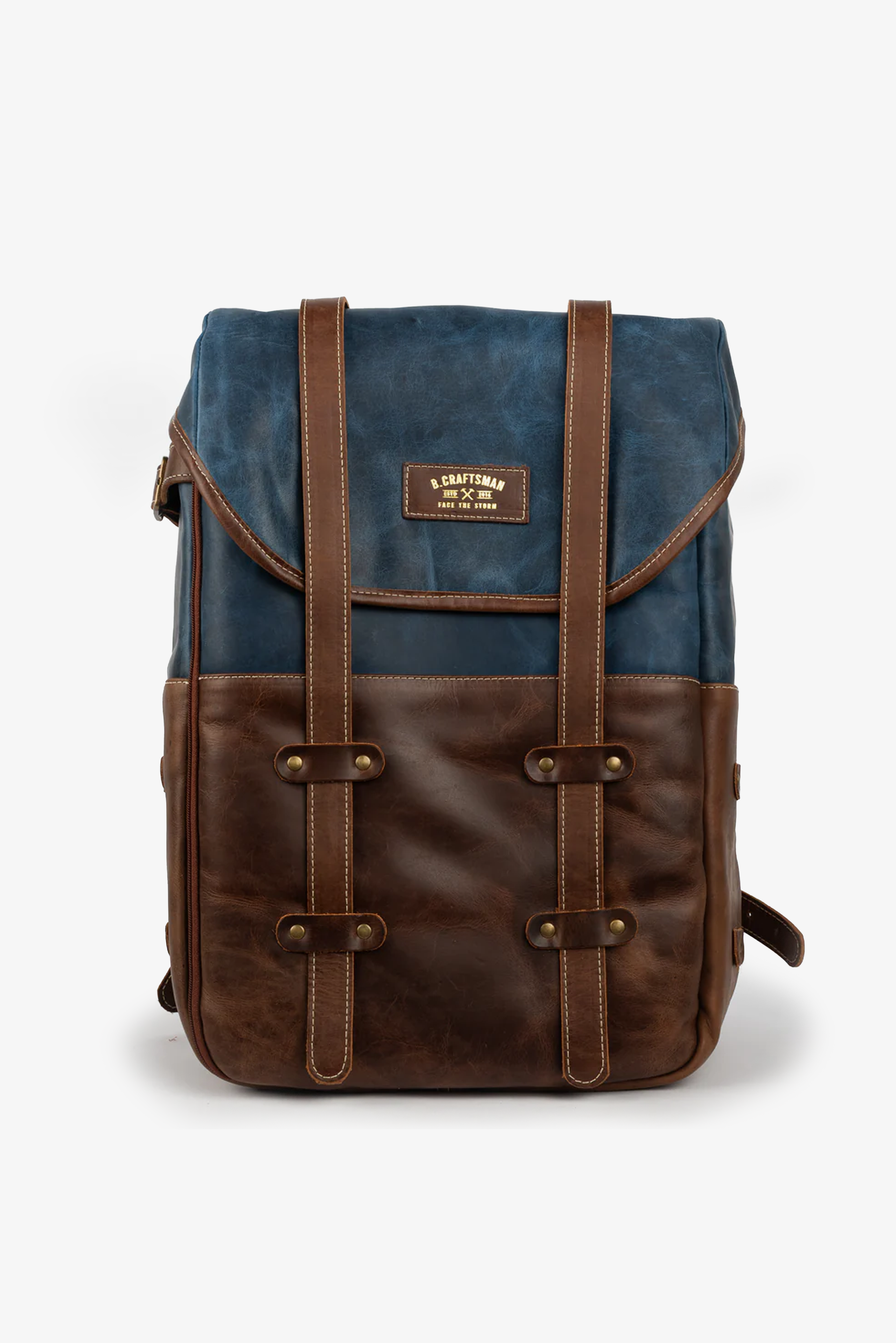 Mochila Couro Marrom com Couro Azul Arya Special