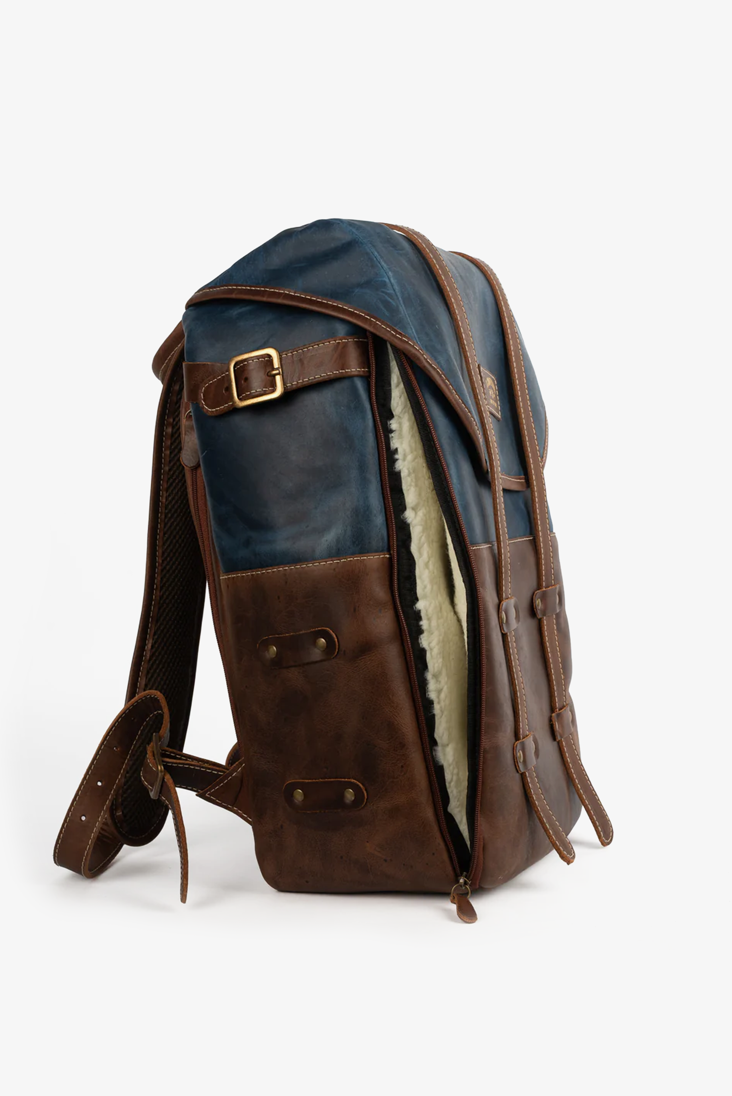 Mochila Couro Marrom com Couro Azul Arya Special