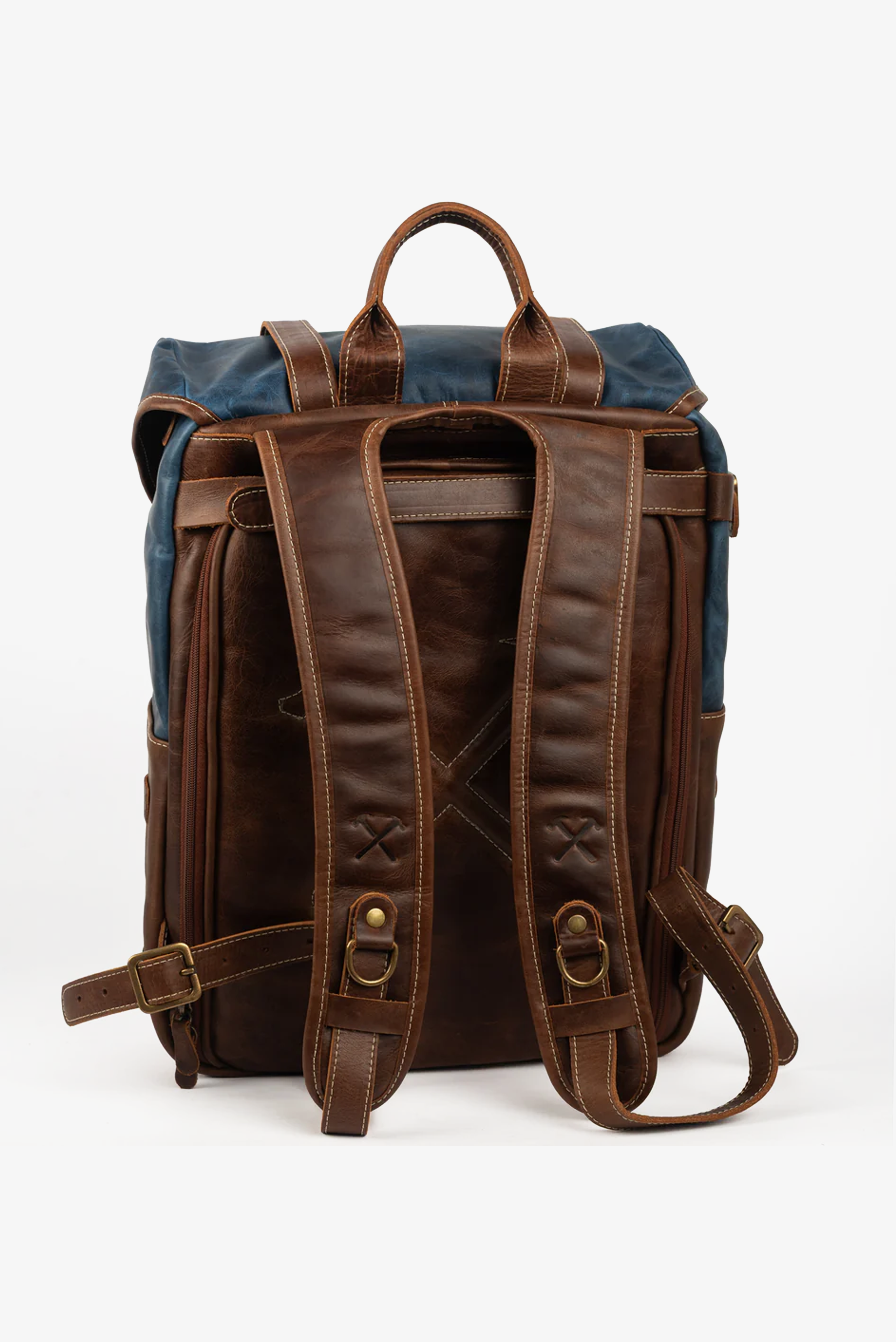 Mochila Couro Marrom com Couro Azul Arya Special