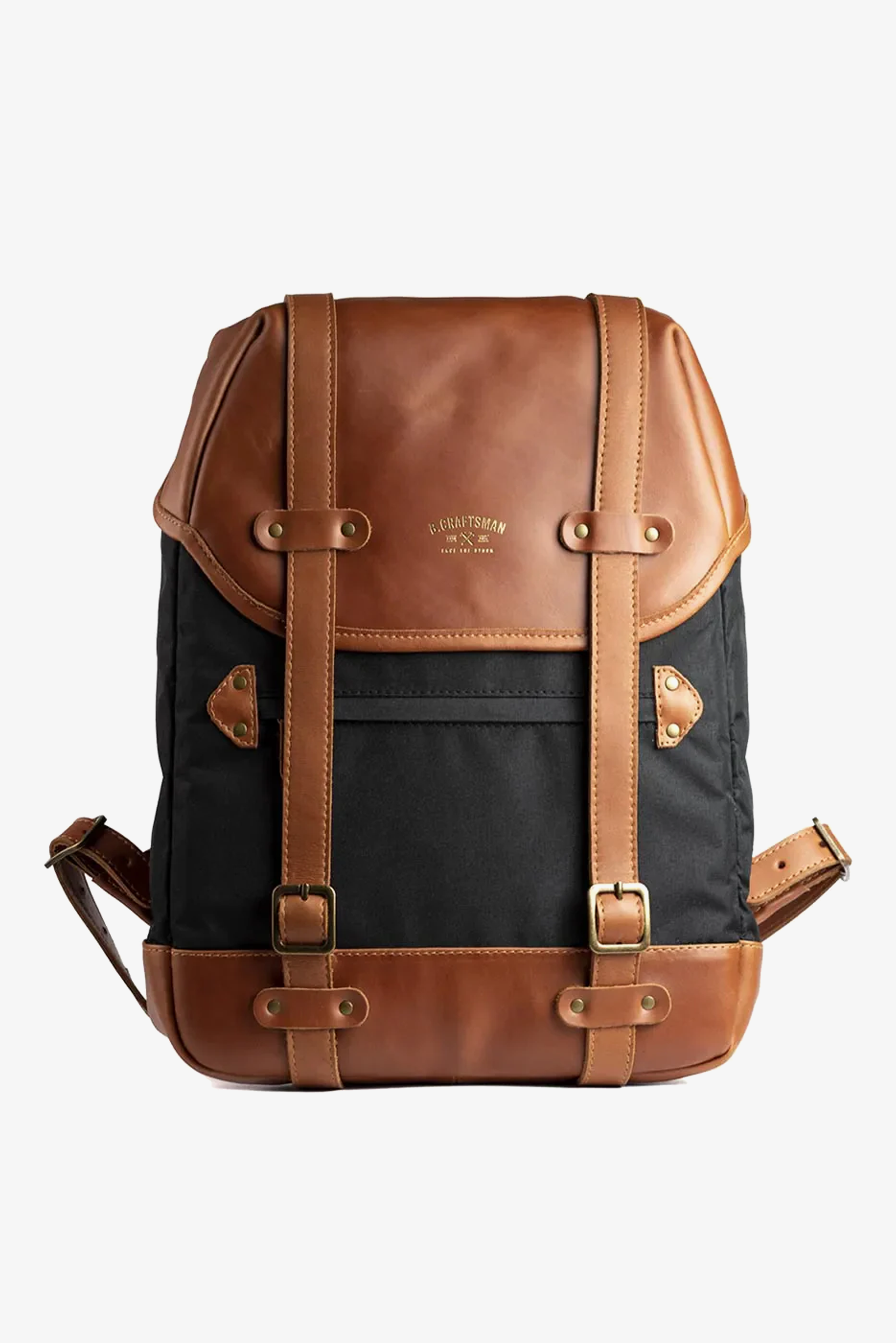 Mochila Couro Caramelo e Lona Preta Roadstar