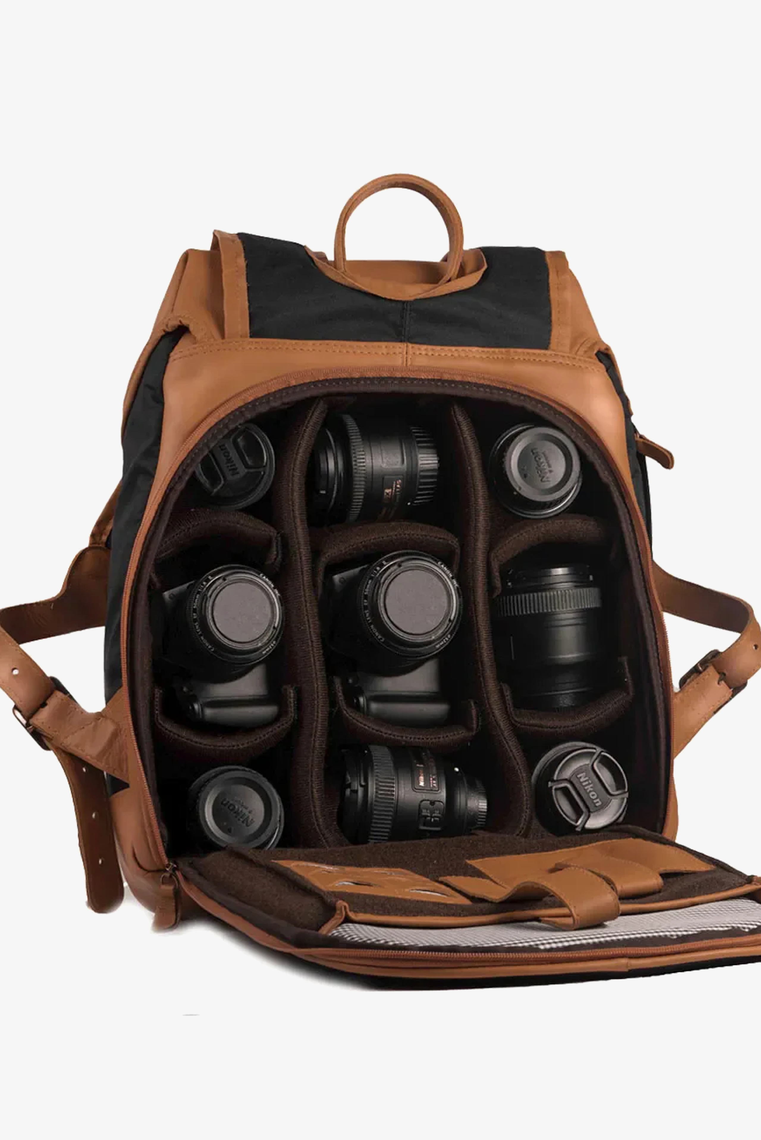 Mochila Couro Caramelo e Lona Preta Roadstar