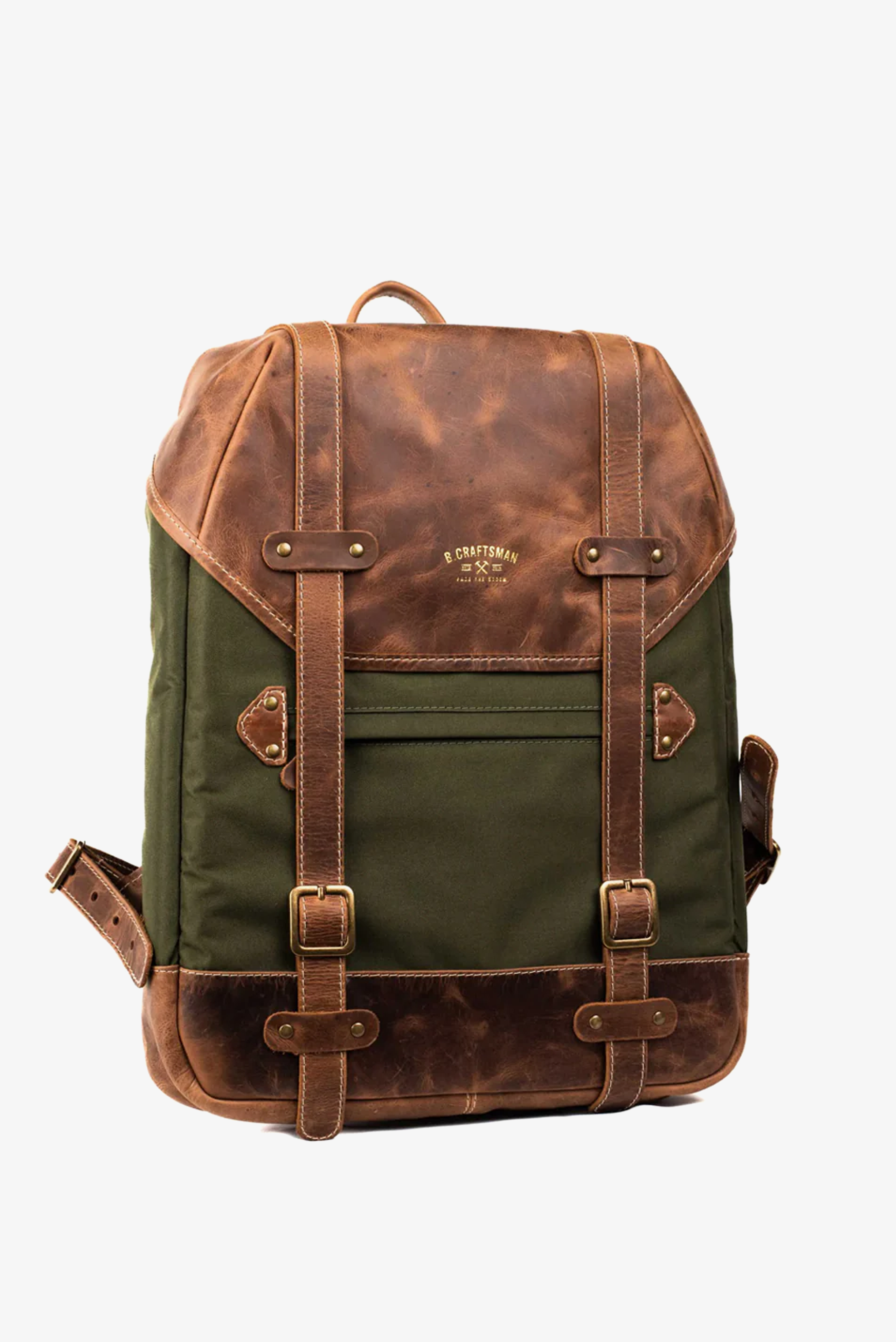 Mochila Couro Marrom e Lona Verde Roadstar