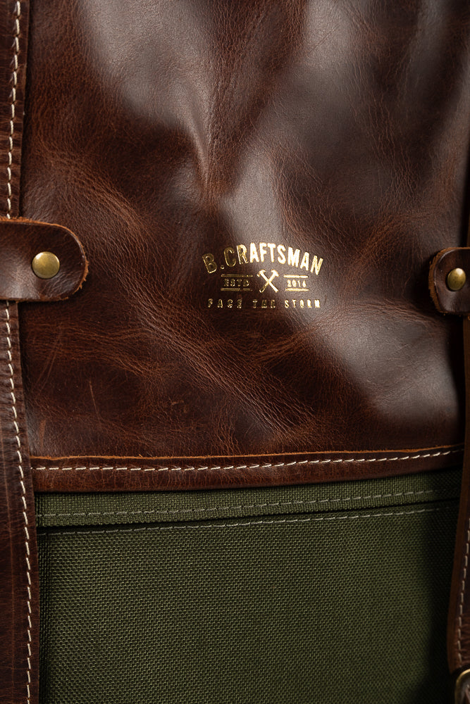 Mochila Couro Marrom e Lona Verde Roadstar