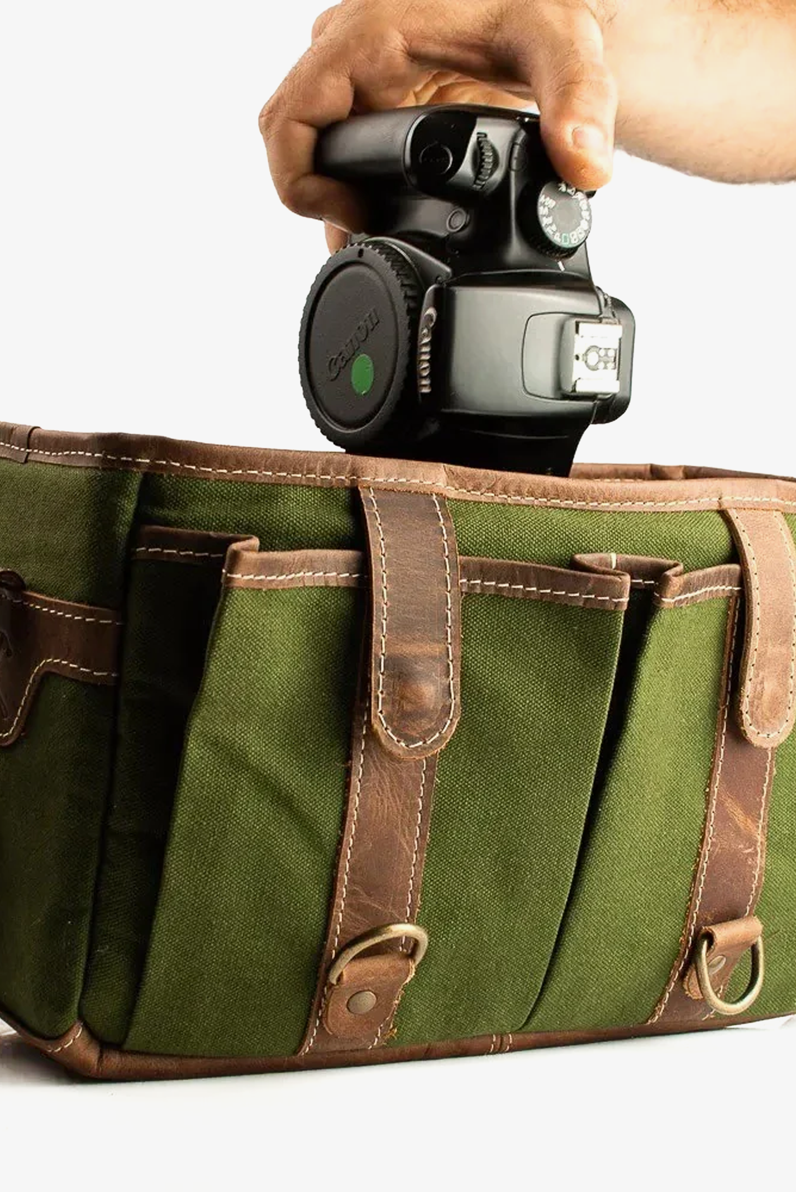 Bolsa Lona Verde c/ Couro Café Penny