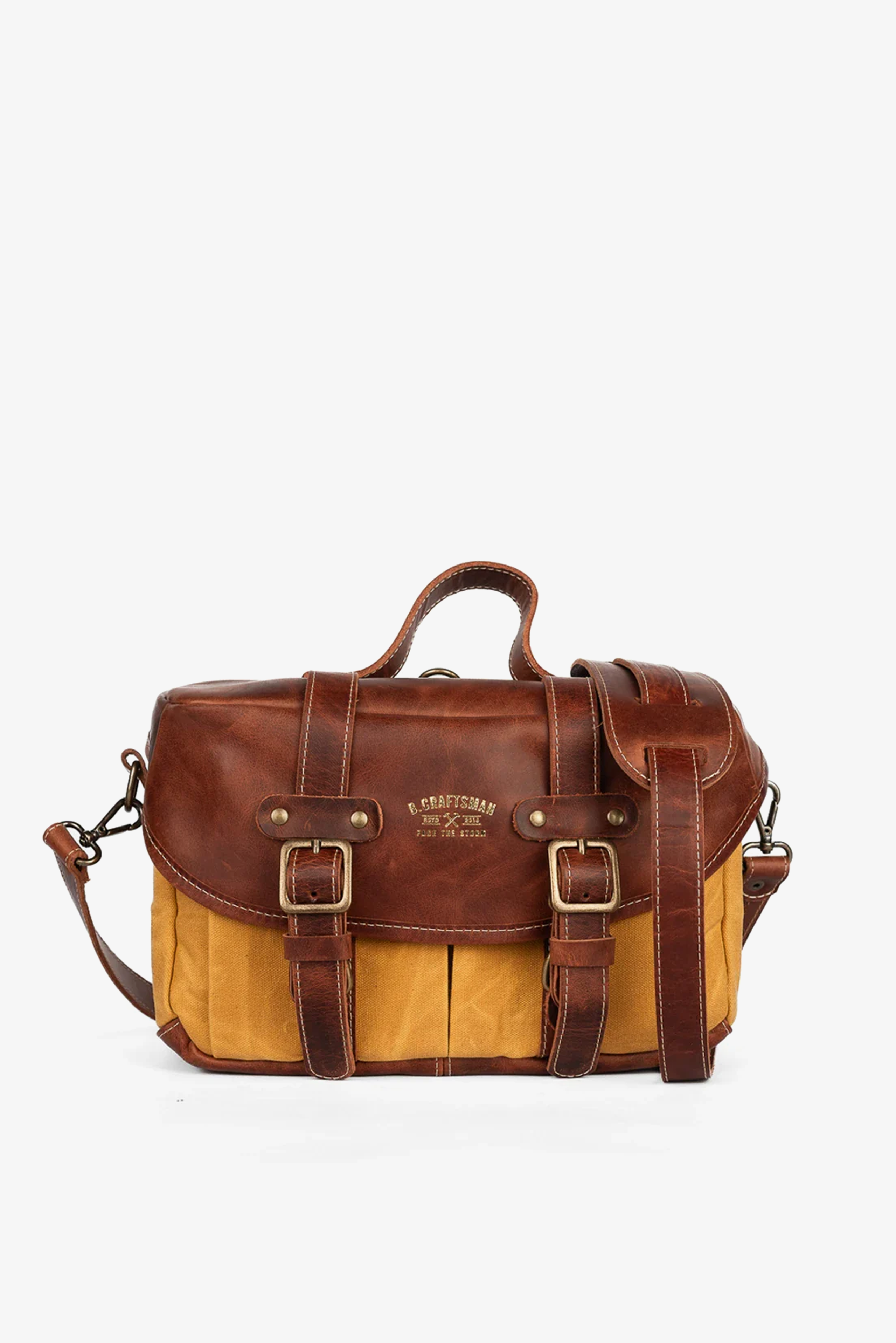Bolsa Lona Amarela c/ Couro Café Penny