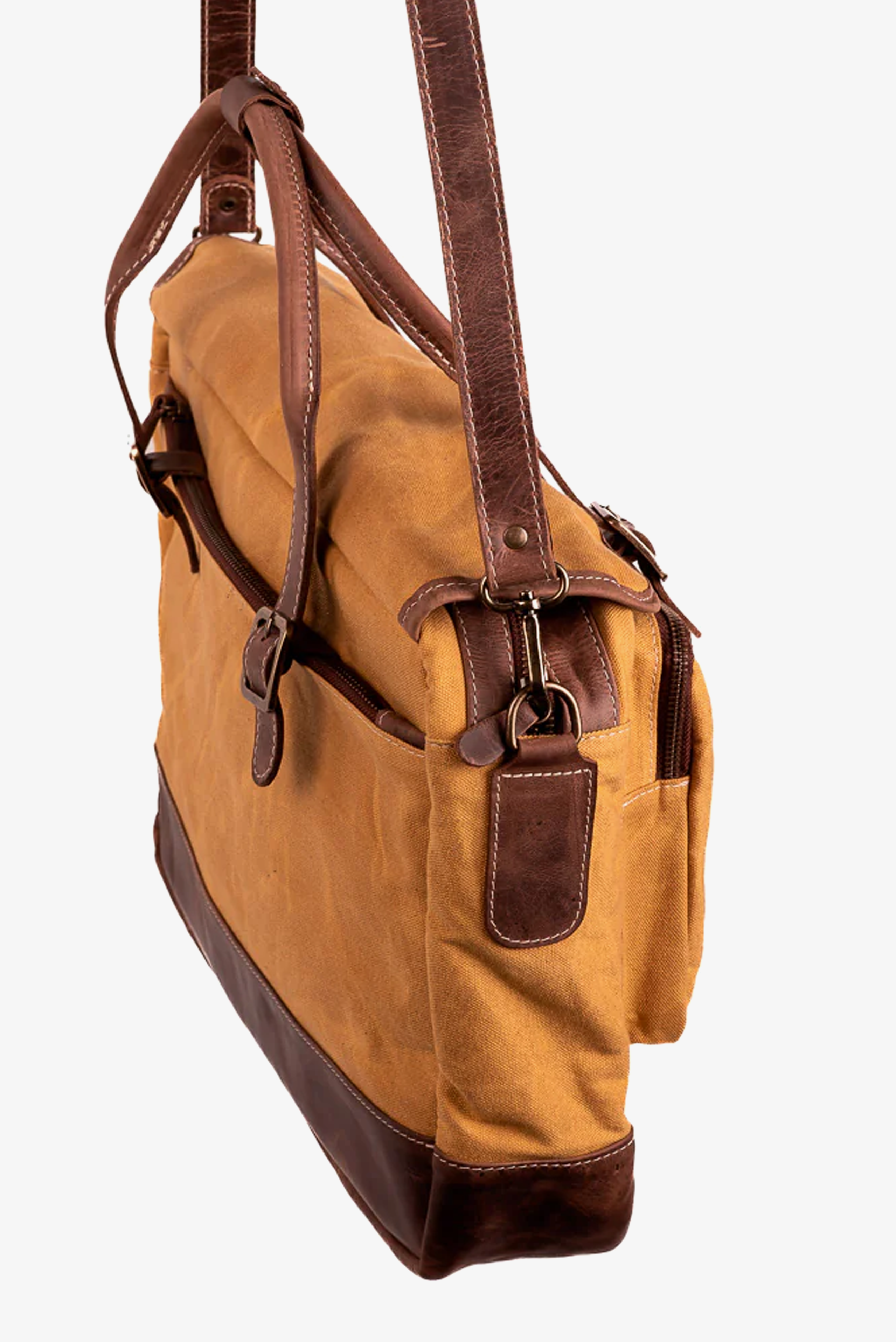 Bolsa Carter Lona Amarelo Couro Marrom