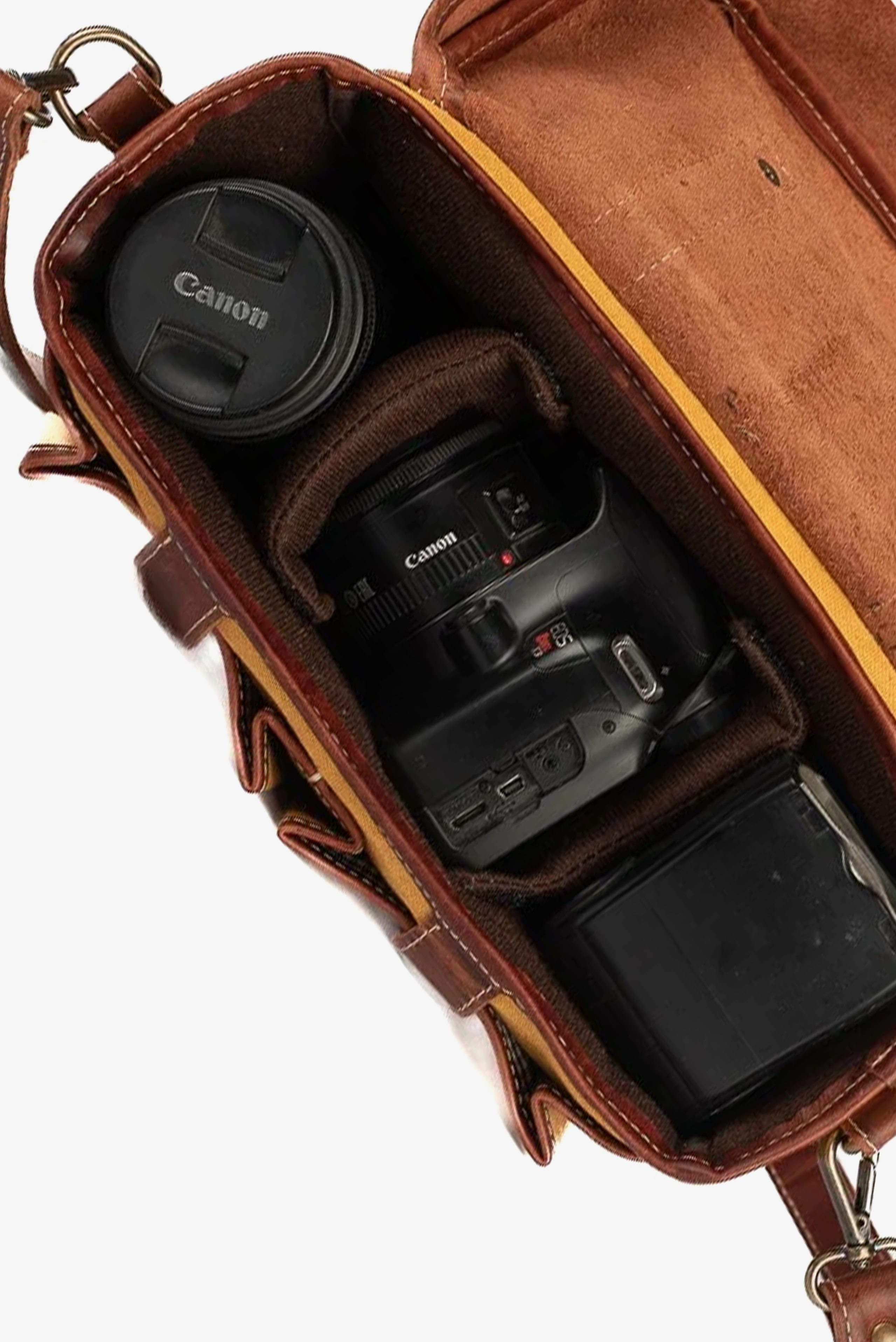 Bolsa Lona Amarela c/ Couro Café Penny