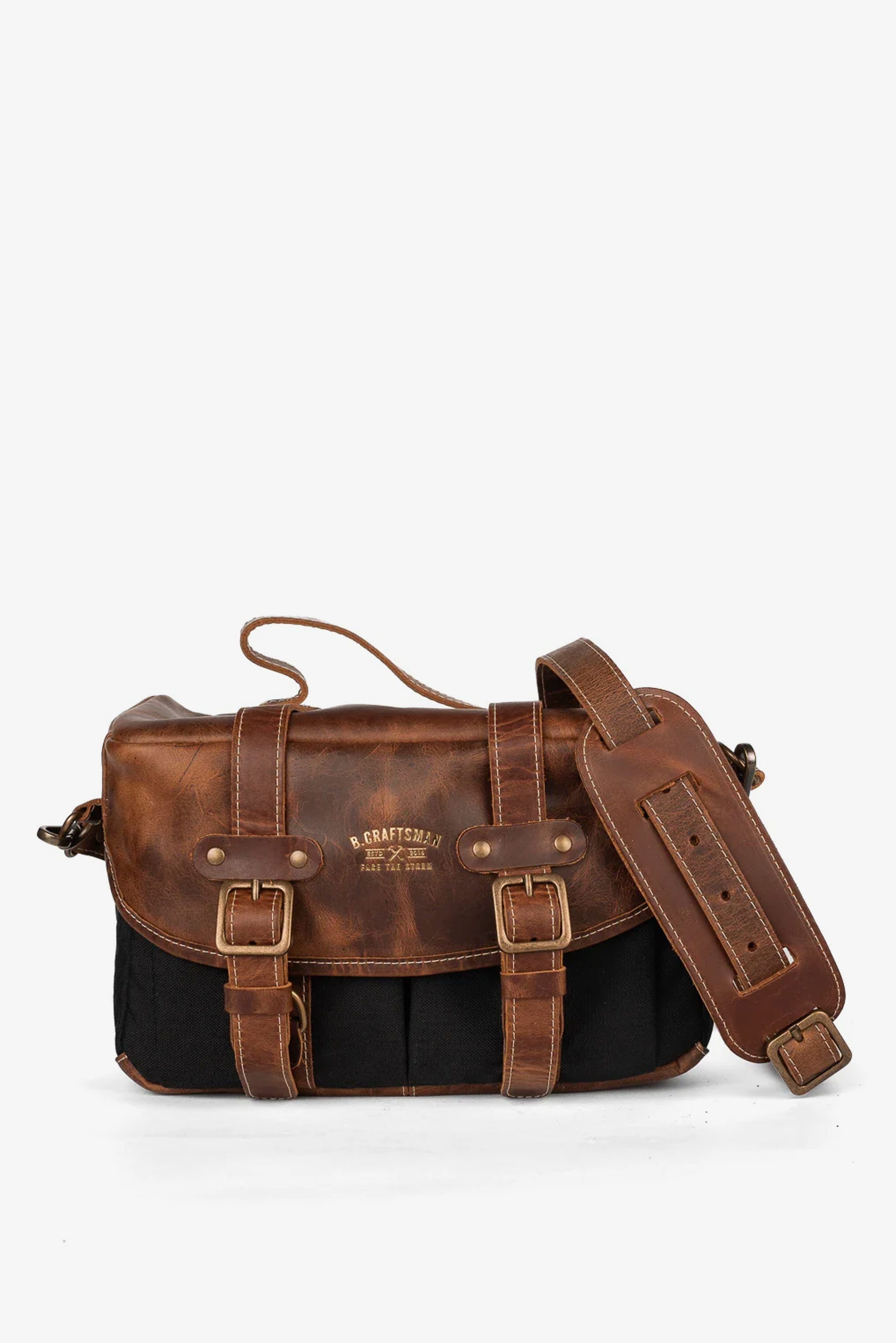 Bolsa Lona Preta c/ Couro Café Penny