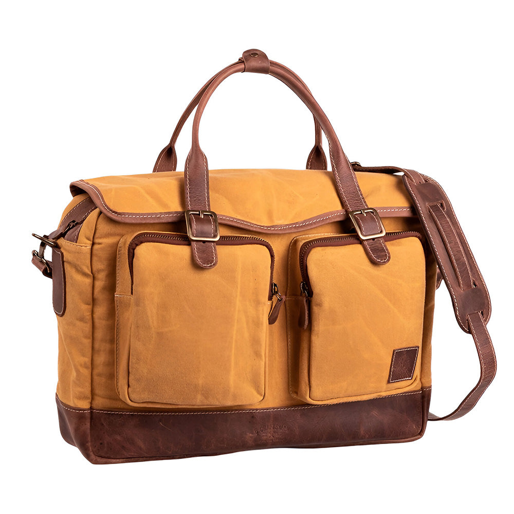 Bolsa Carter Lona Amarelo Couro Marrom