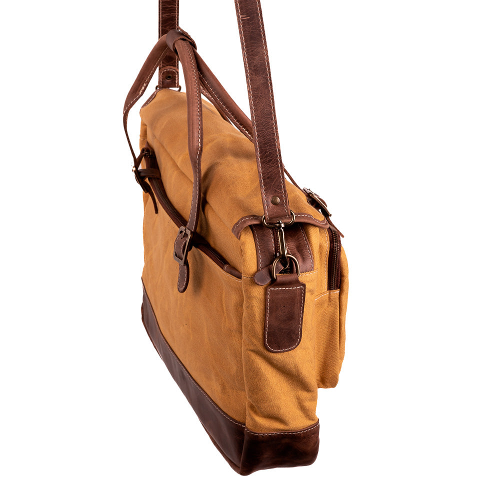 Bolsa Carter Lona Amarelo Couro Marrom