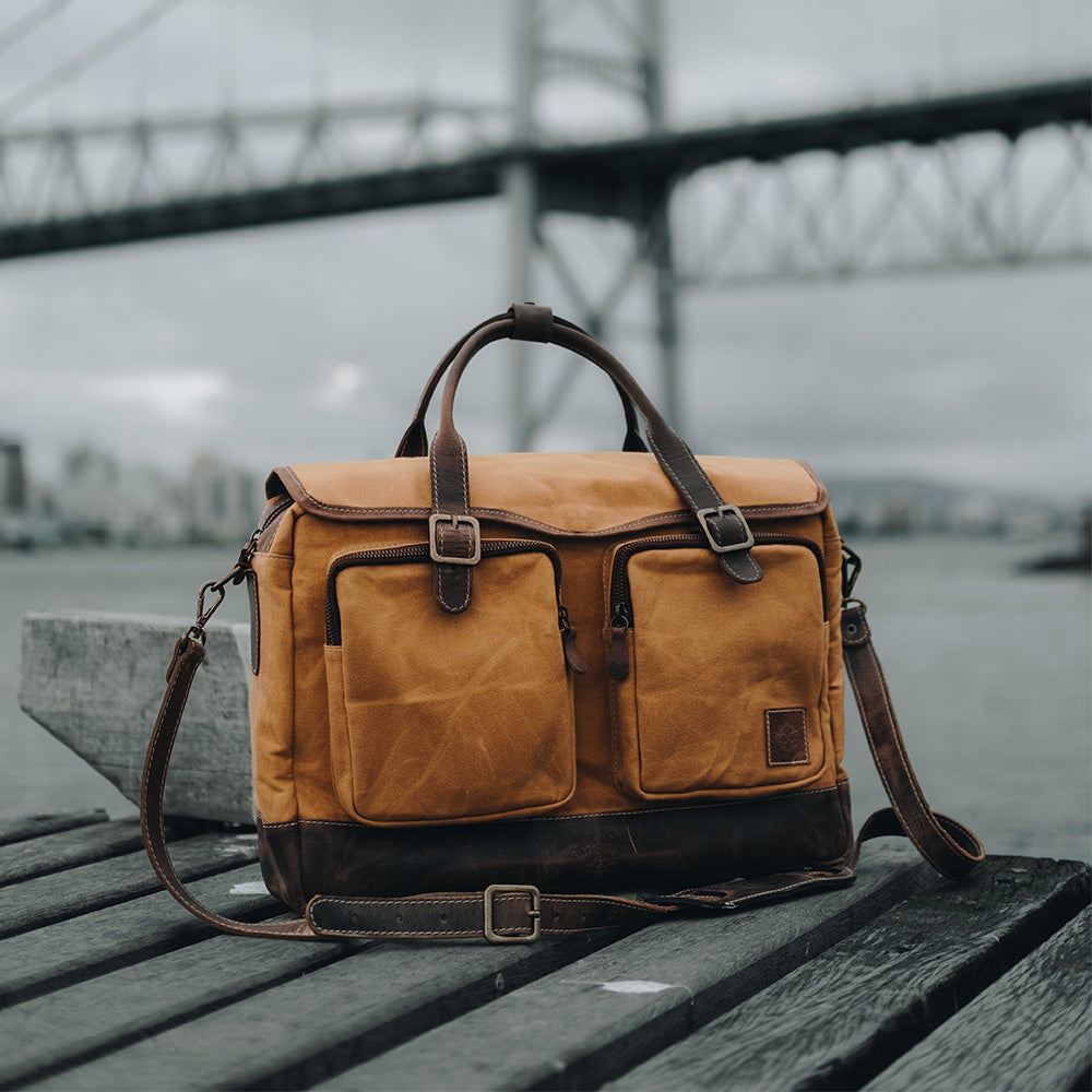 Bolsa Carter Lona Amarelo Couro Marrom