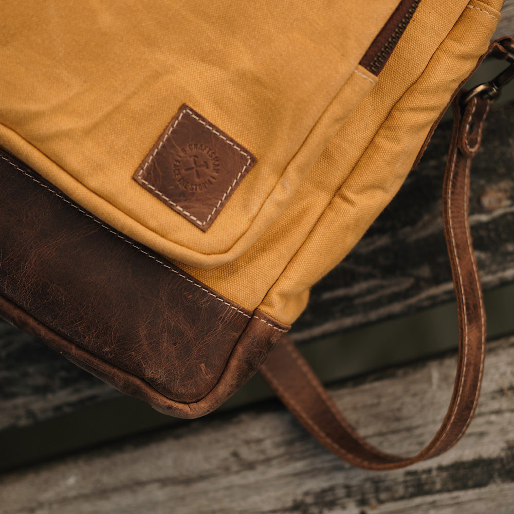 Bolsa Carter Lona Amarelo Couro Marrom
