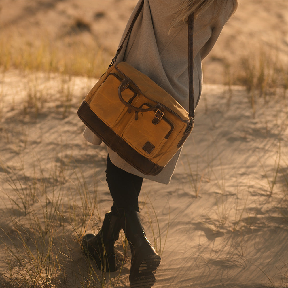 Bolsa Carter Lona Amarelo Couro Marrom