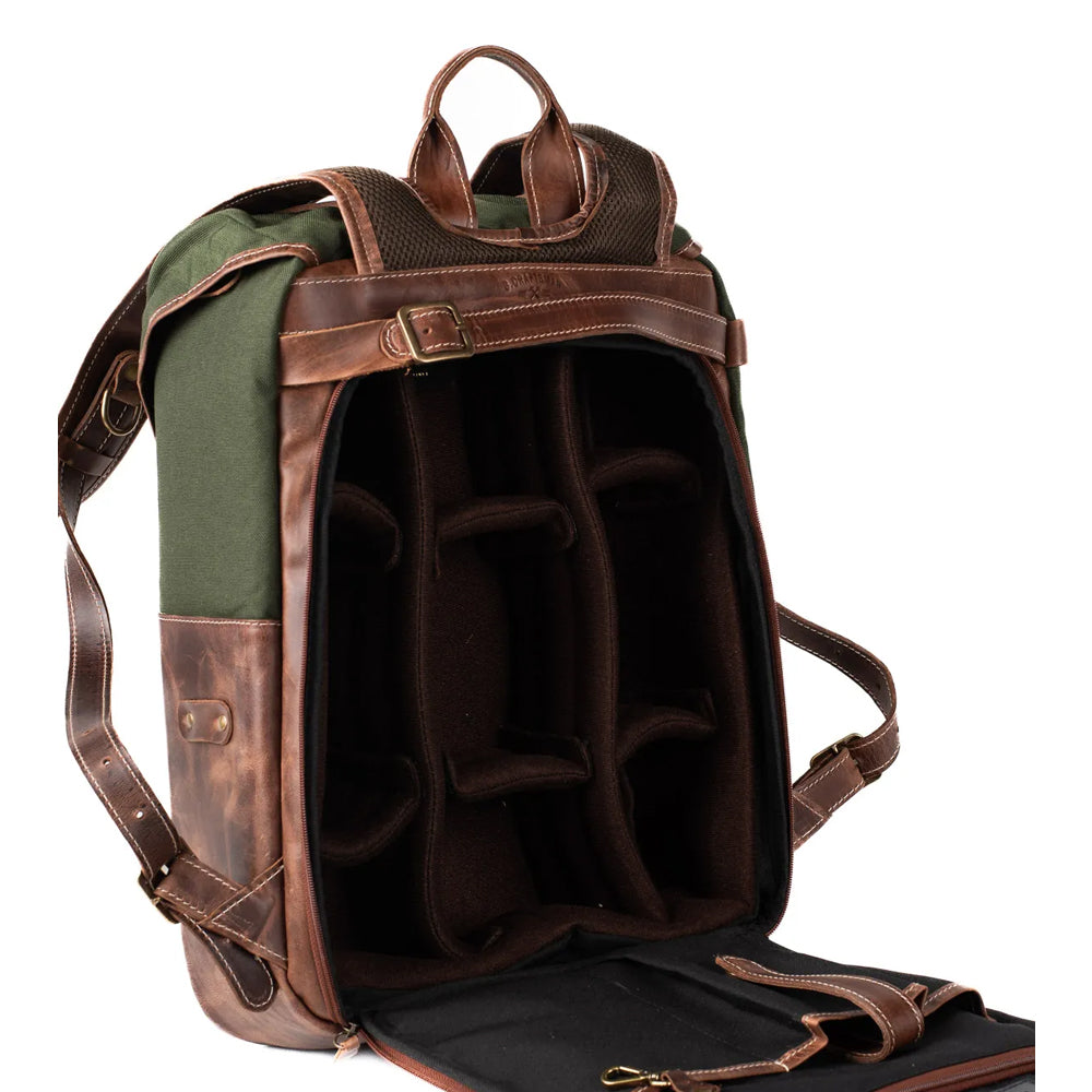 Mochila Couro Marrom Lona Verde Arya