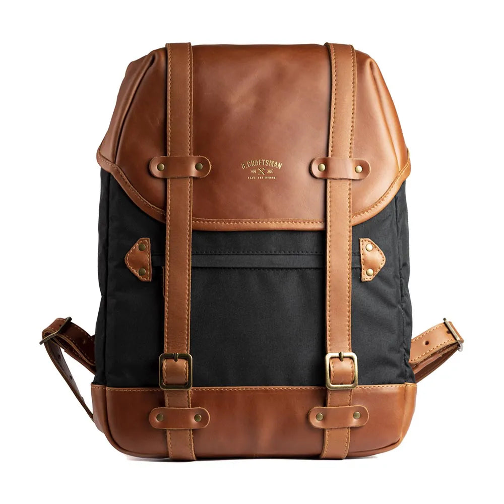 Mochila Couro Caramelo e Lona Preta Roadstar