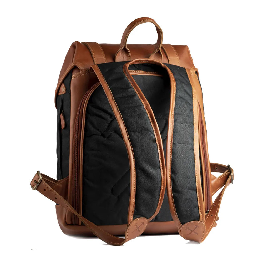 Mochila Couro Caramelo e Lona Preta Roadstar