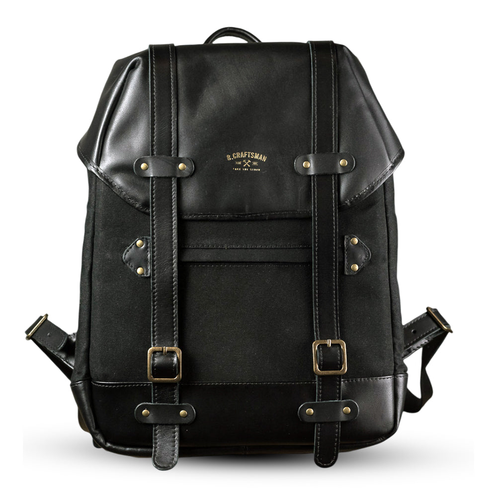 Mochila Couro Preto e Lona Preta Roadstar
