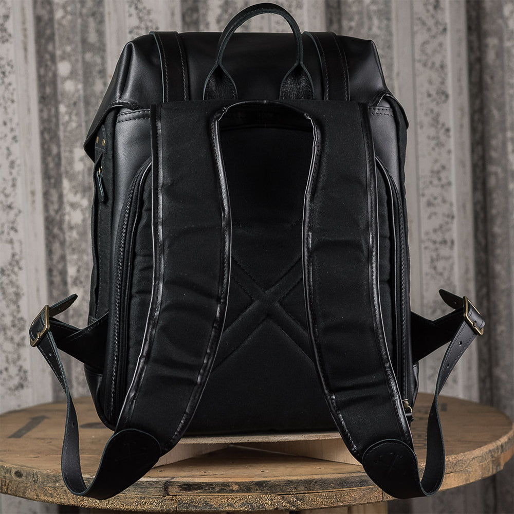 Mochila Couro Preto e Lona Preta Roadstar