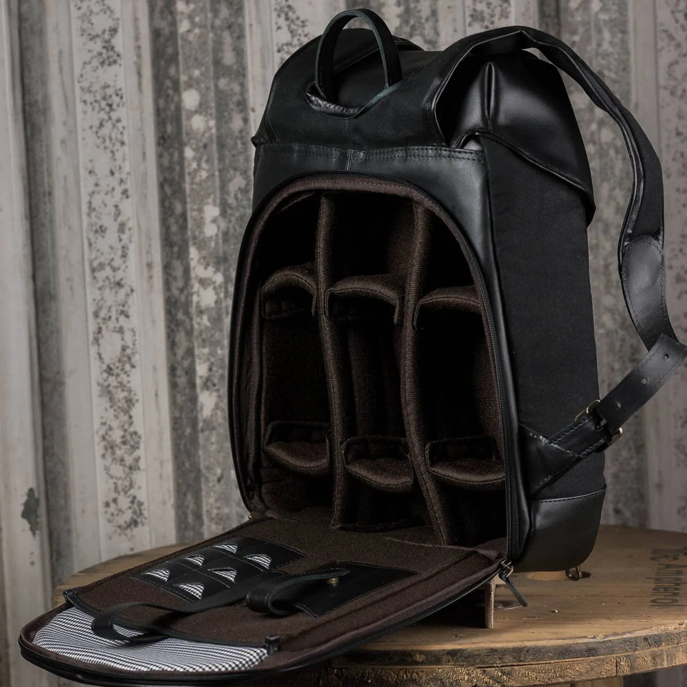 Mochila Couro Preto e Lona Preta Roadstar