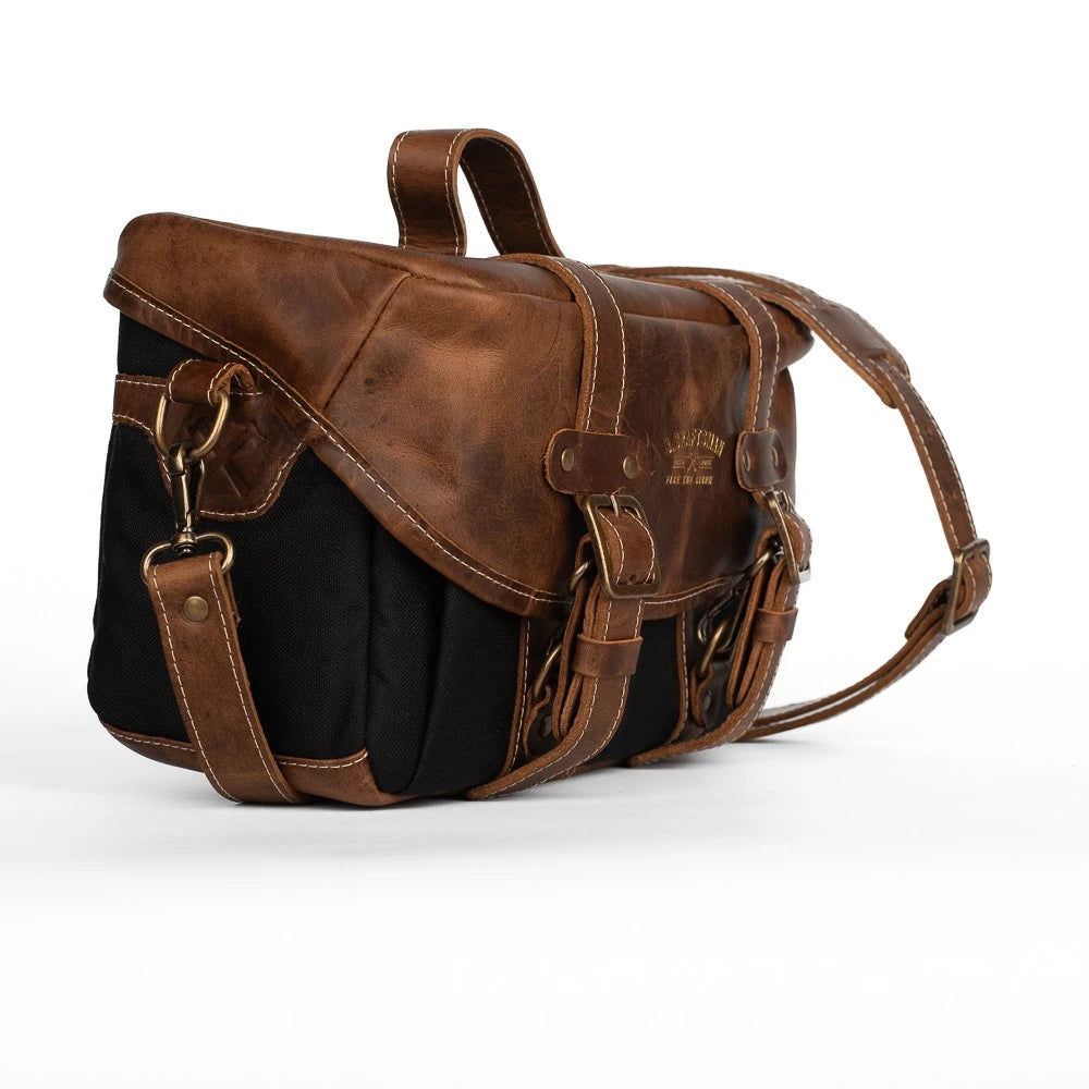 Bolsa Lona Preta c/ Couro Café Penny
