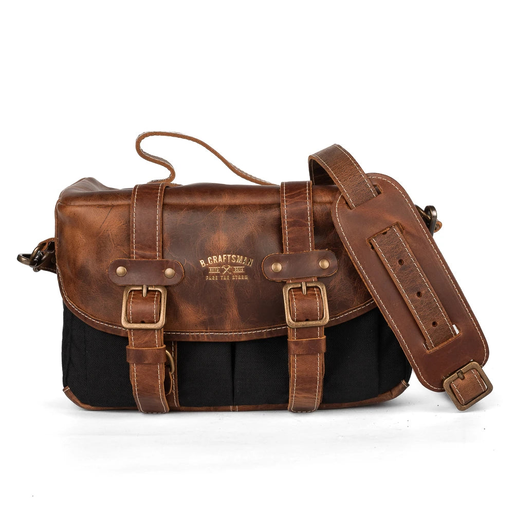 Bolsa Lona Preta c/ Couro Café Penny
