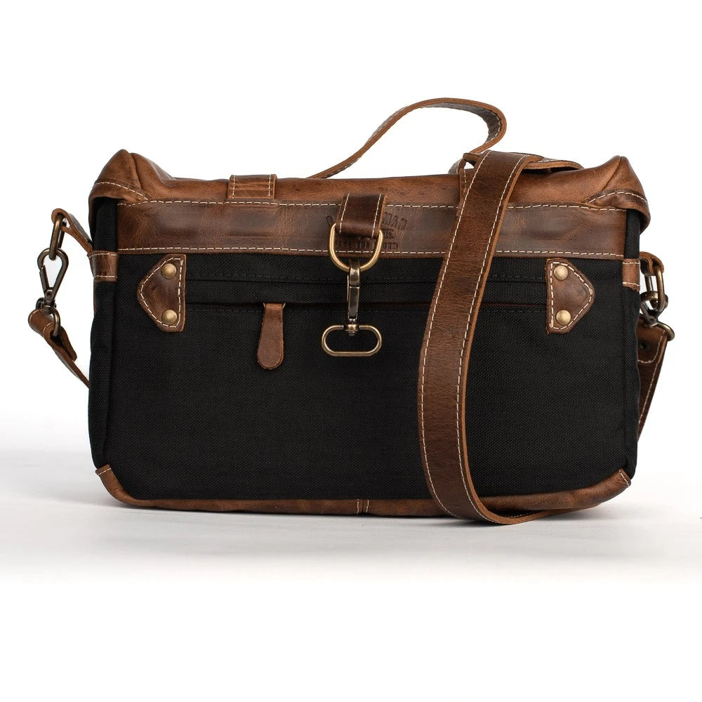 Bolsa Lona Preta c/ Couro Café Penny