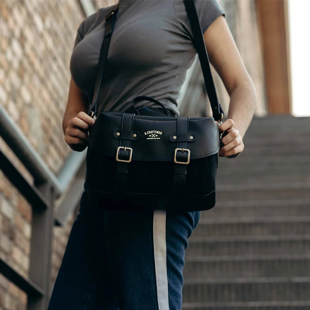 Bolsa Lona Preta c/ Couro Preto Penny