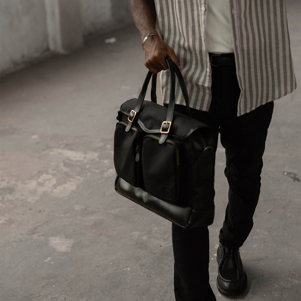 Bolsa Lona Preto Couro Preto Carter