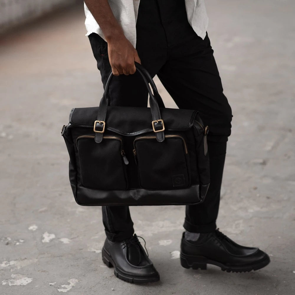 Bolsa Lona Preto Couro Preto Carter