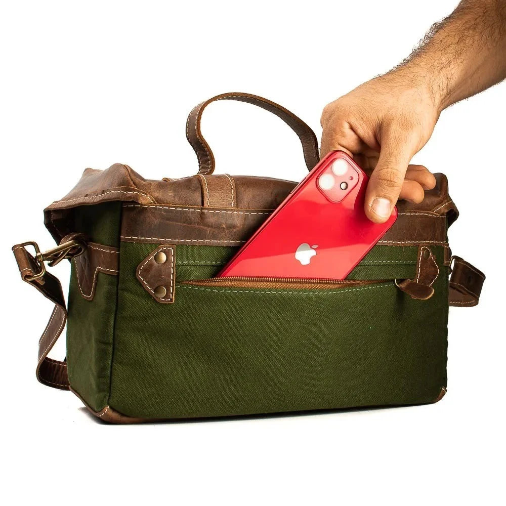 Bolsa Lona Verde c/ Couro Café Penny