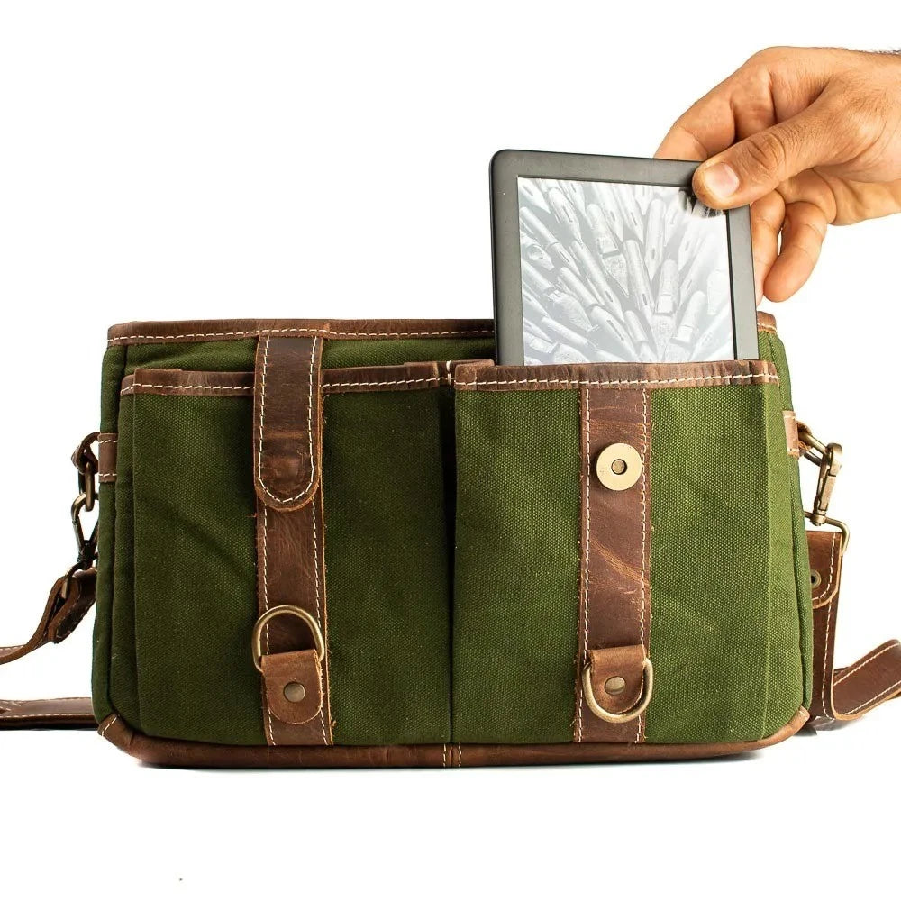 Bolsa Lona Verde c/ Couro Café Penny