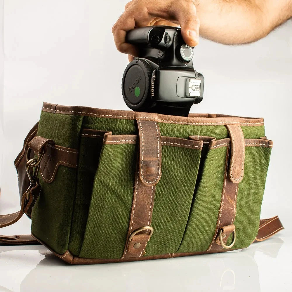 Bolsa Lona Verde c/ Couro Café Penny