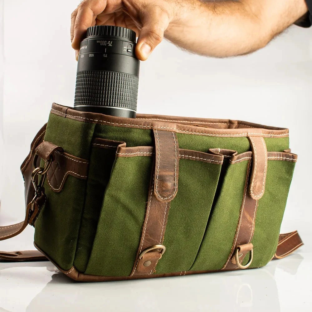 Bolsa Lona Verde c/ Couro Café Penny