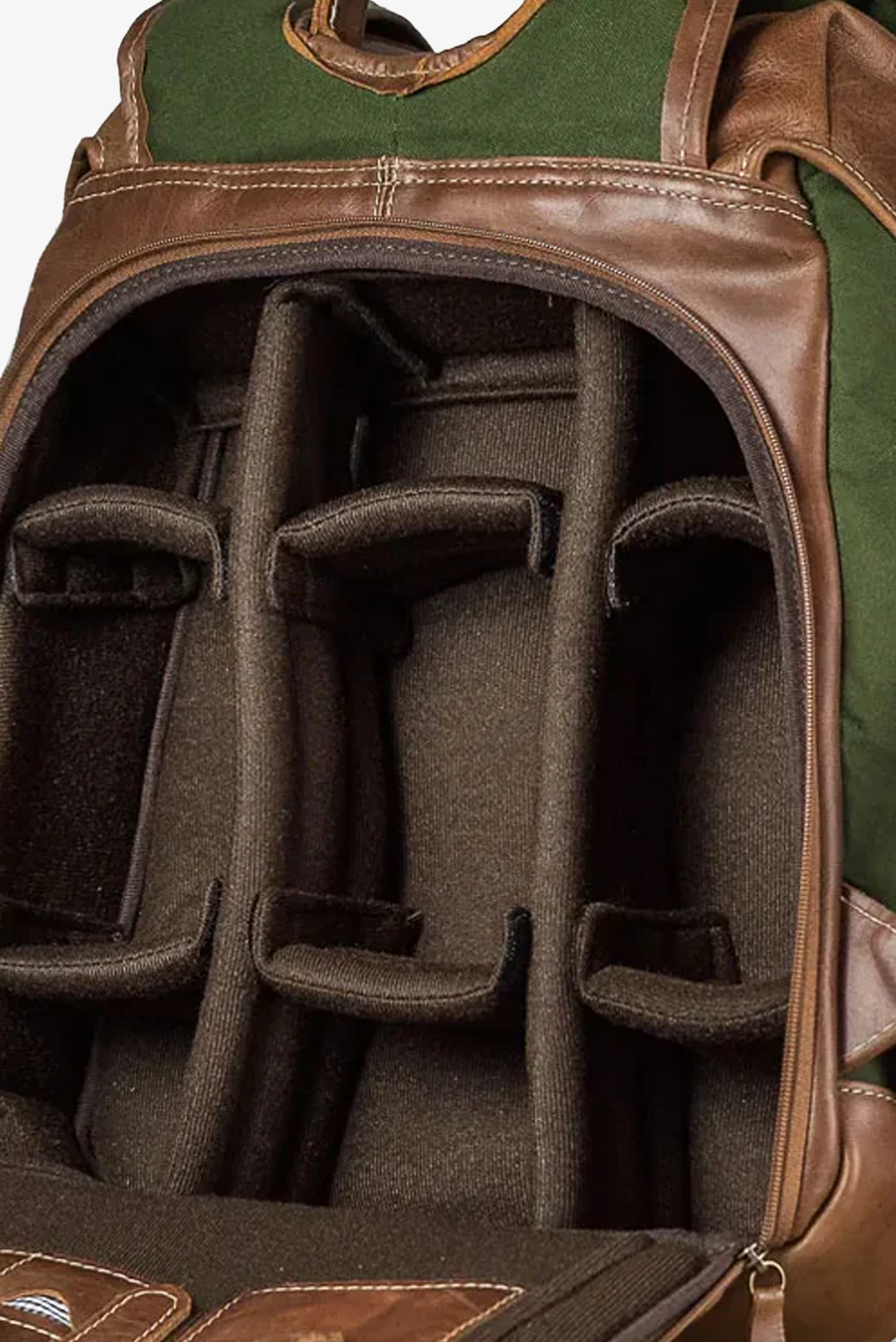 Mochila Couro Marrom e Lona Verde Roadstar