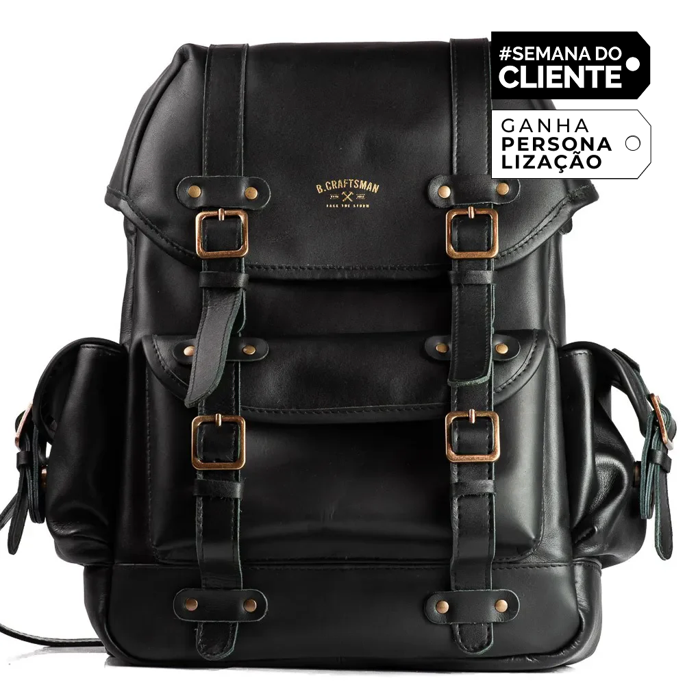Mochila Couro Preto Ragnar