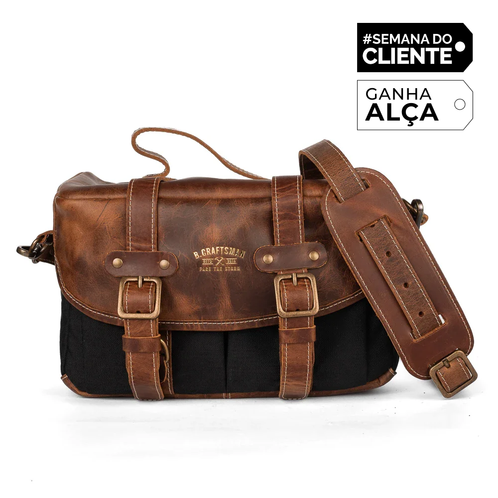 Bolsa Lona Preta c/ Couro Café Penny