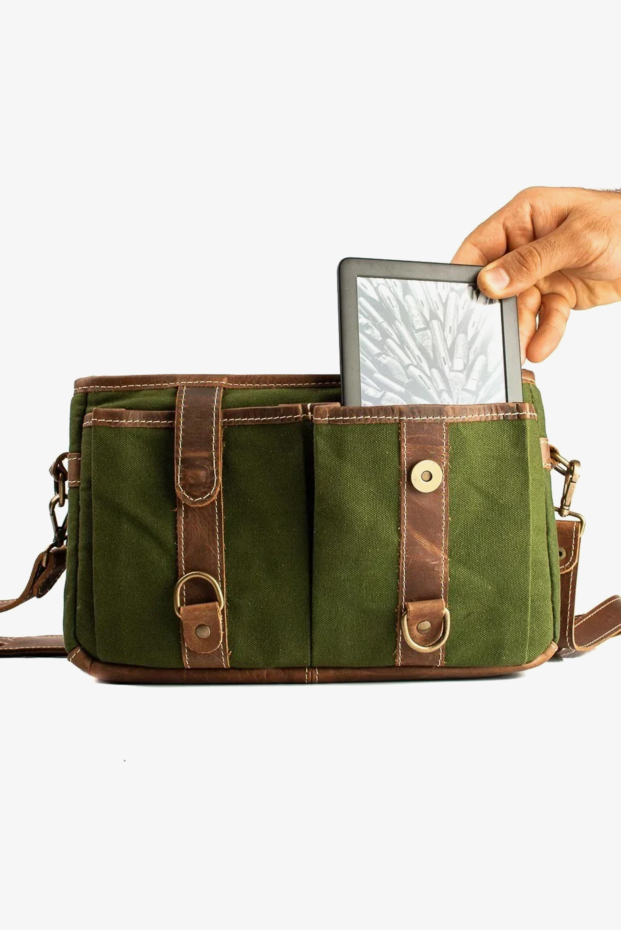 Bolsa Lona Verde c/ Couro Café Penny