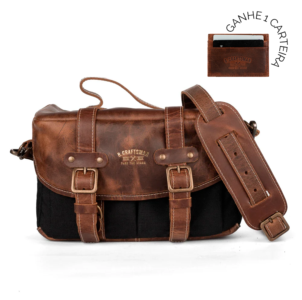 Bolsa Lona Preta c/ Couro Café Penny
