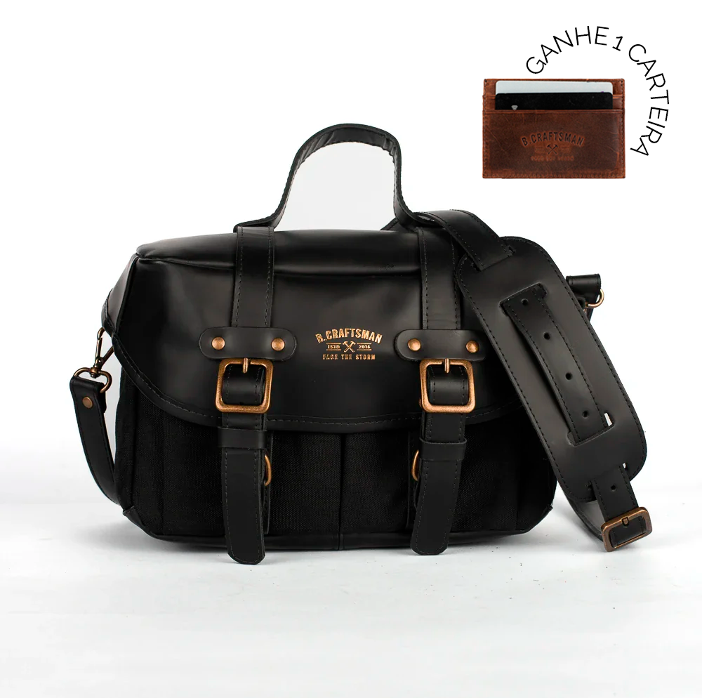 Bolsa Lona Preta c/ Couro Preto Penny