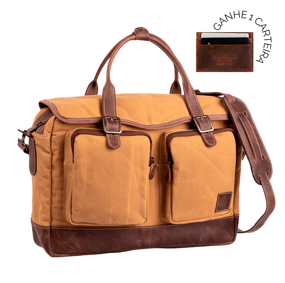 Bolsa Carter Lona Amarelo Couro Marrom