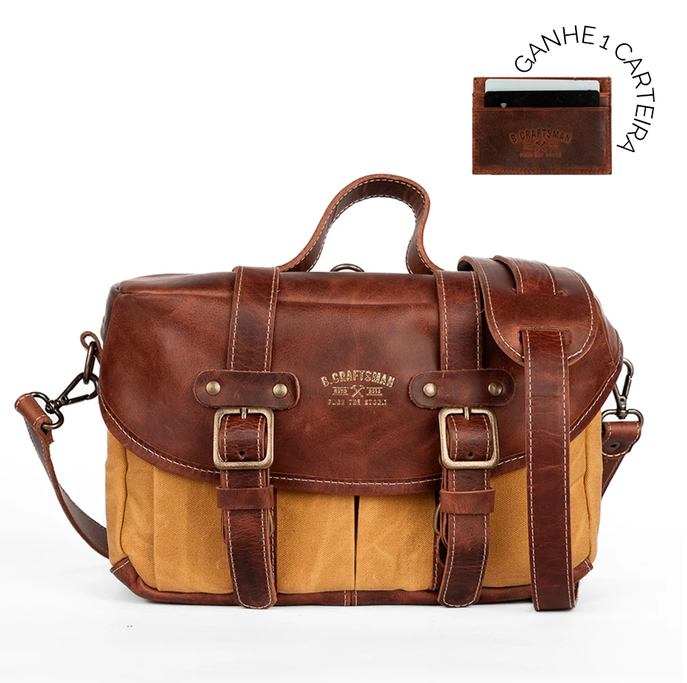 Bolsa Lona Amarela c/ Couro Café Penny