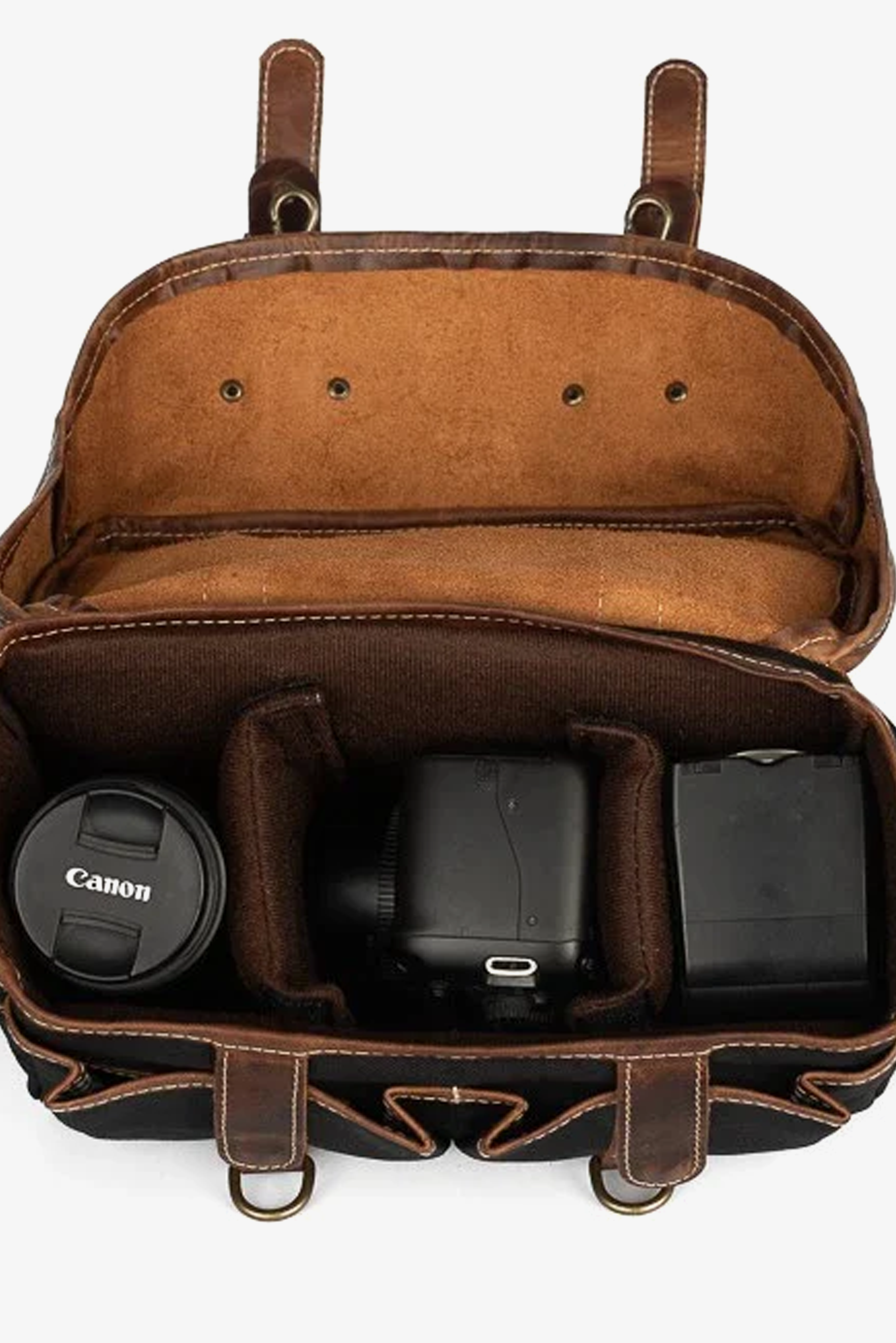 Bolsa Lona Preta c/ Couro Café Penny