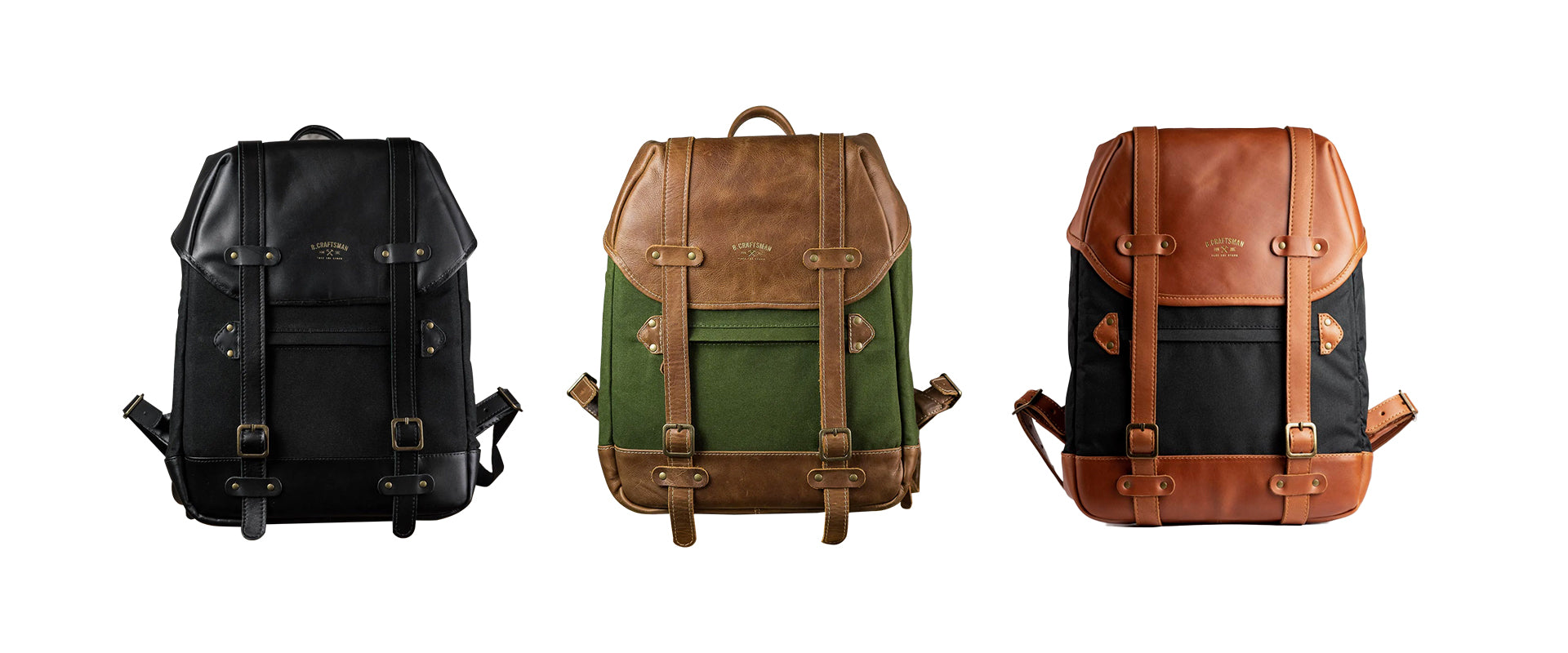 Mochila Couro Marrom e Lona Verde Roadstar